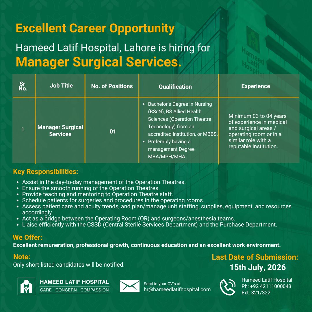 Hameed Latif Hospital Jobs Manager Surgical Services 1