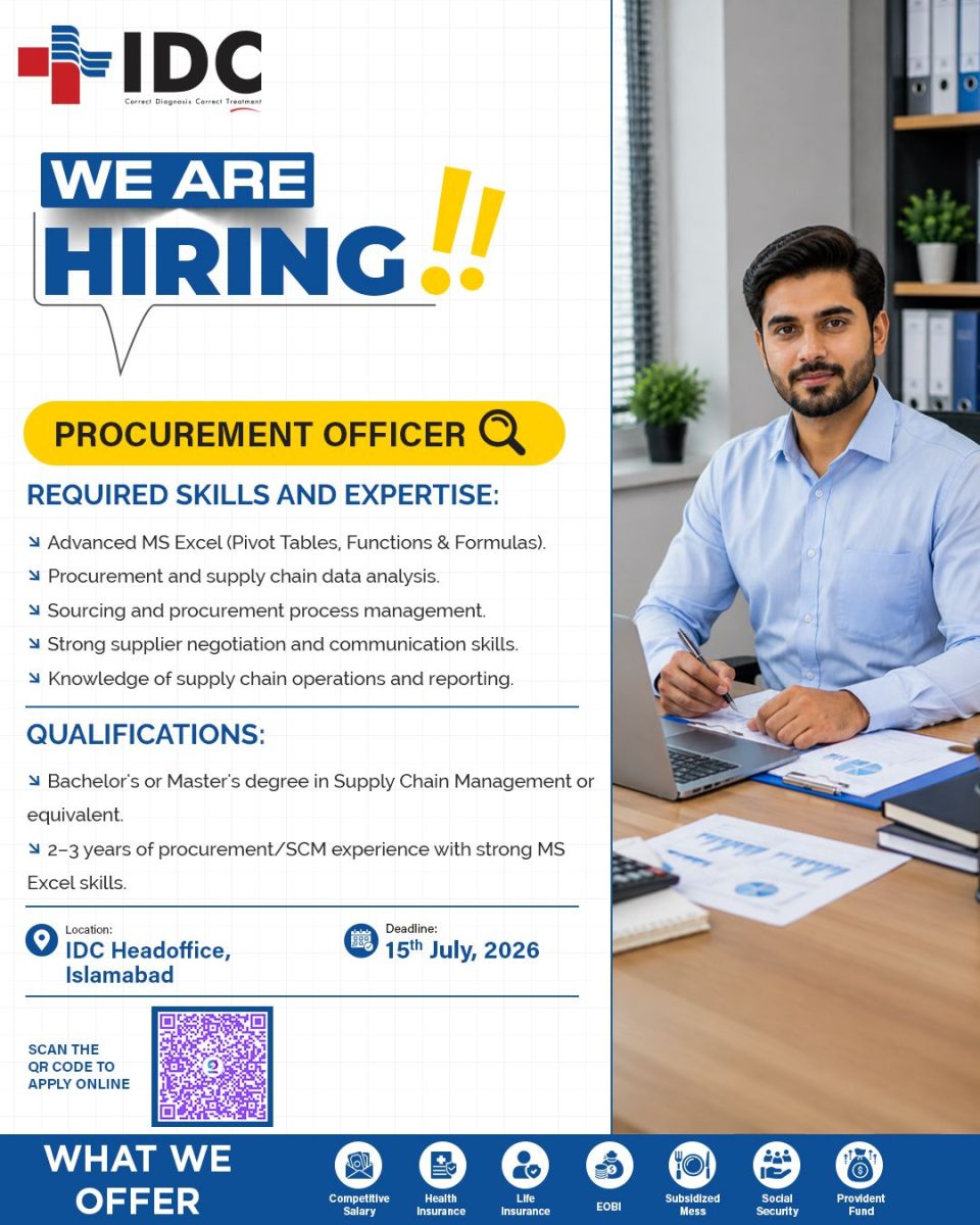Islamabad Diagnostic Centre (IDC) Jobs Procurement Officer 1