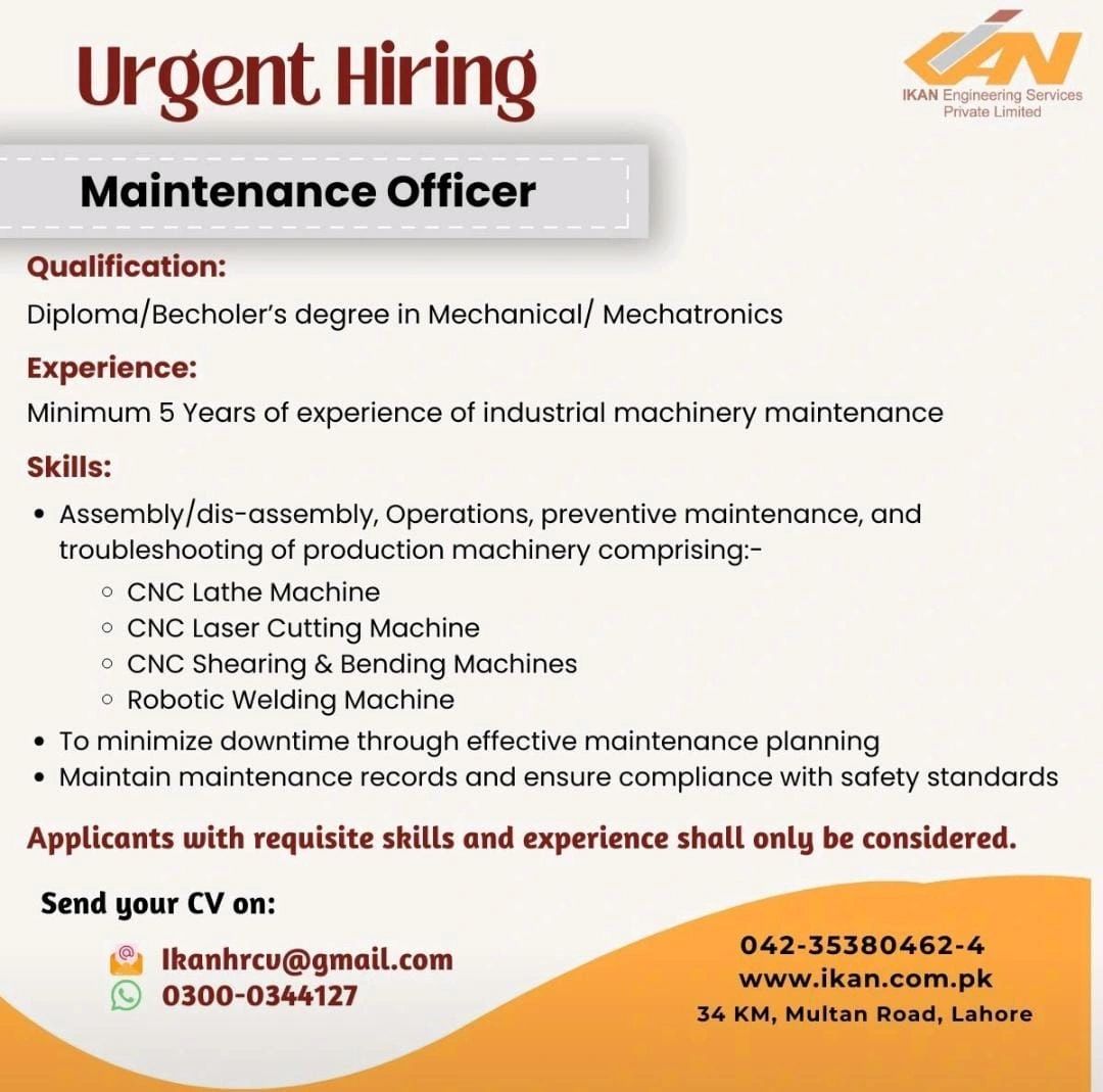 IKAN Engineering Services Private Limited Jobs Maintenance Officer 1