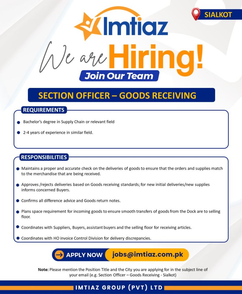 Imtiaz Super Market Jobs Section Officer Goods Receiving 1