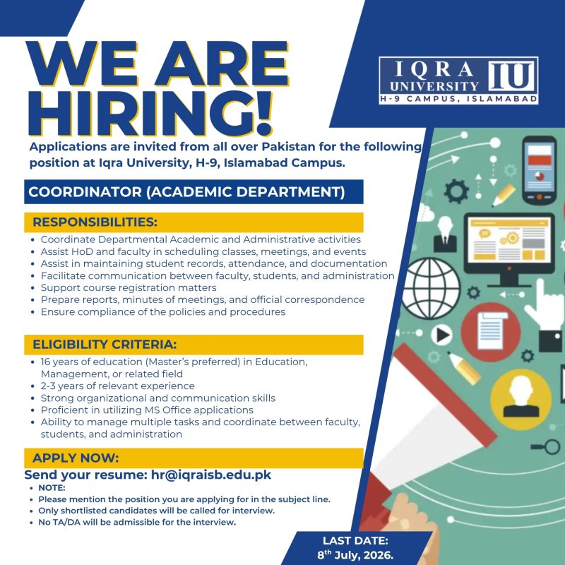 Iqra University IU Jobs July 2026 1