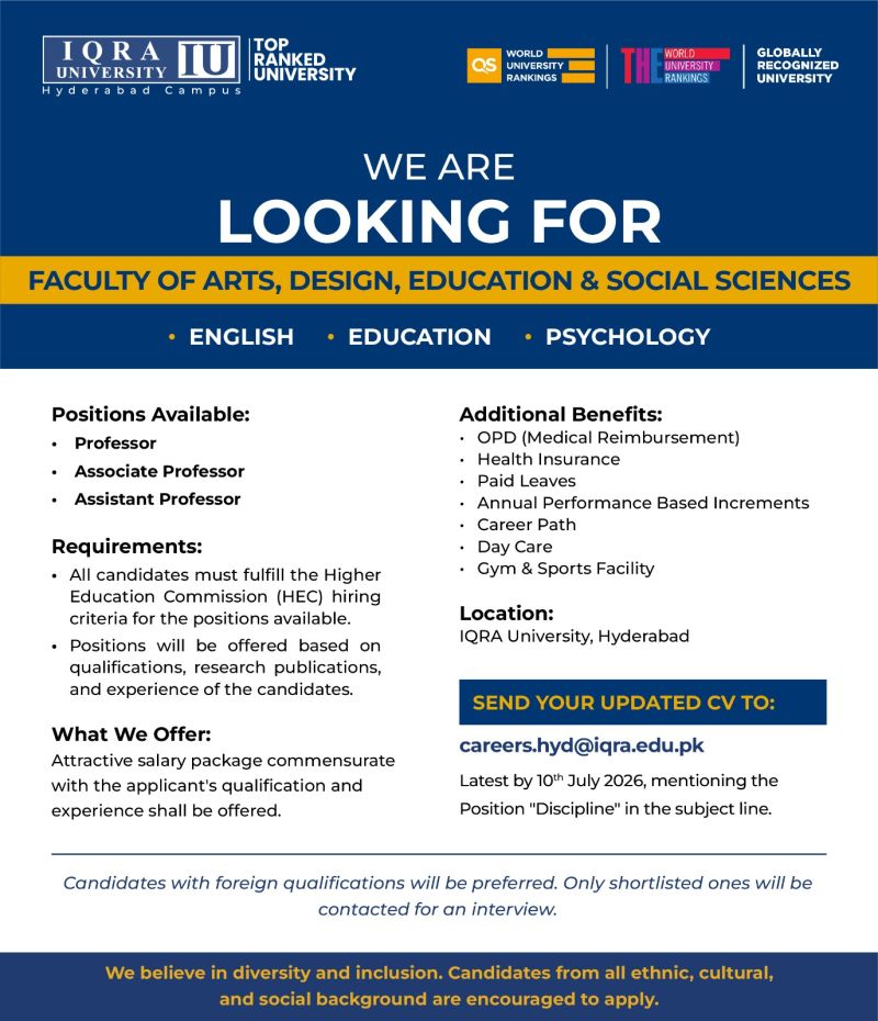 Iqra University IU Jobs July 2026 2