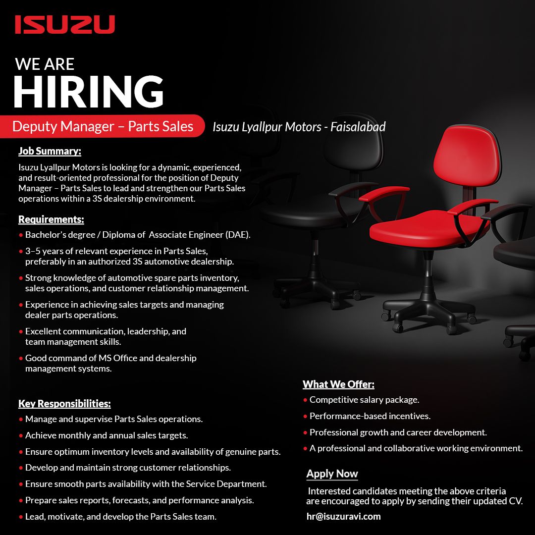 ISUZU Lyallpur Motors Jobs Deputy Manager Parts Sales 1