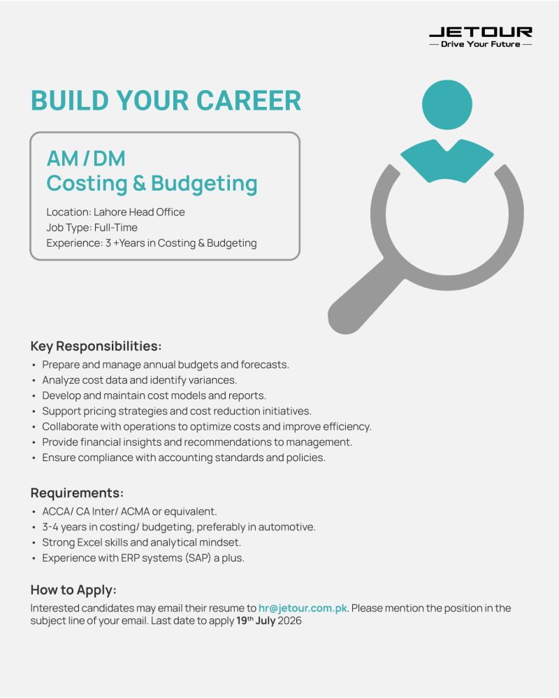 JETOUR Pakistan Jobs July 2026 2