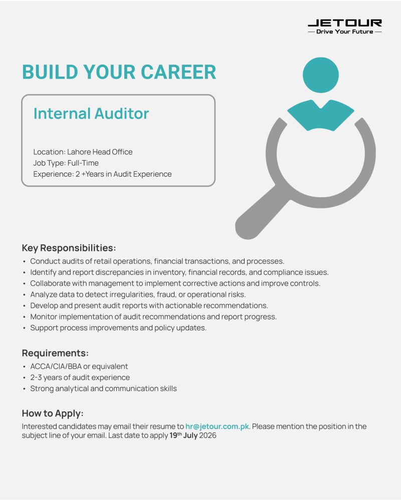 JETOUR Pakistan Jobs July 2026 1
