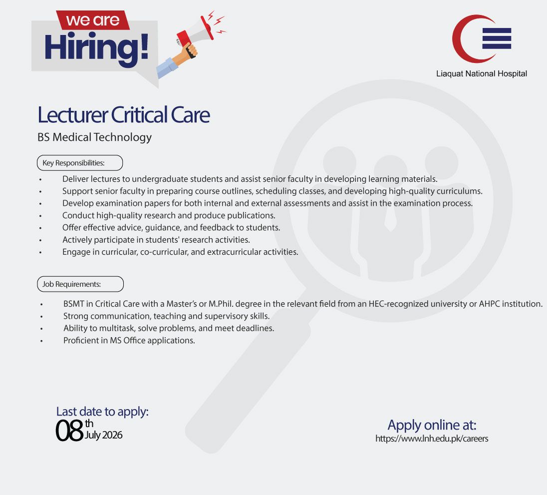 Liaquat National Hospital LNH Jobs Lecturer Critical Care 1