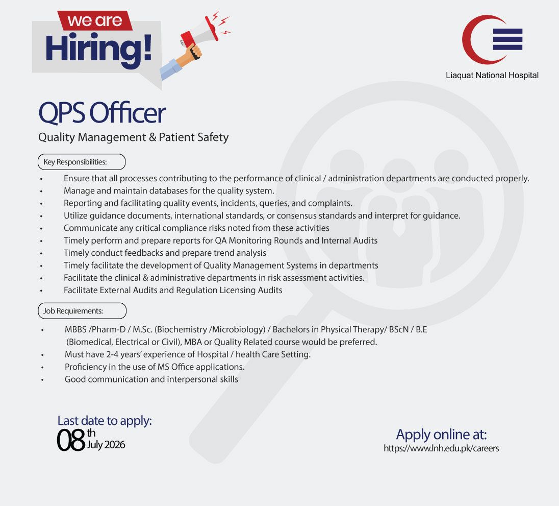 Liaquat National Hospital LNH Jobs QPS Officer 1