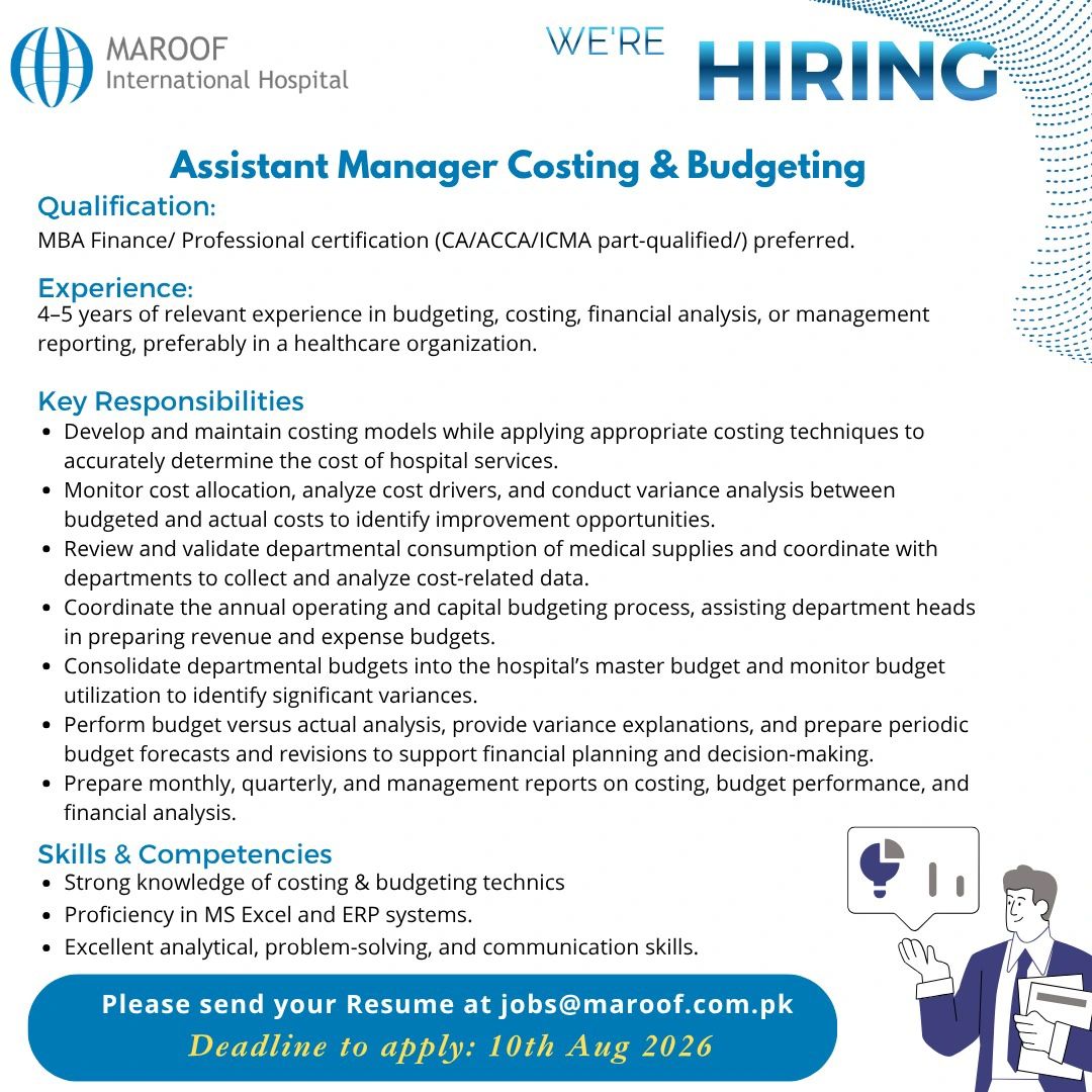 Maroof International Hospital Jobs Assistant Manager (Costing & Budgeting) 1