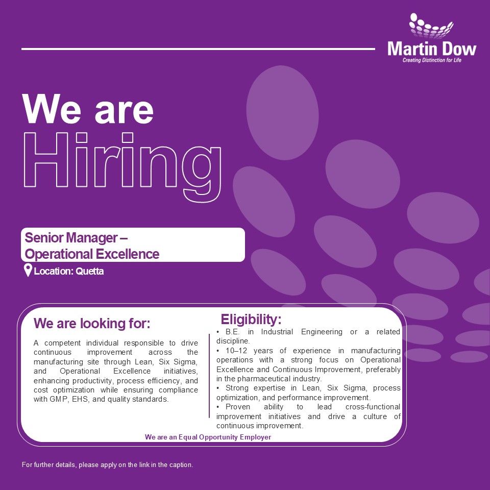 Martin Dow Limited Jobs Senior Manager Operational Excellence 1