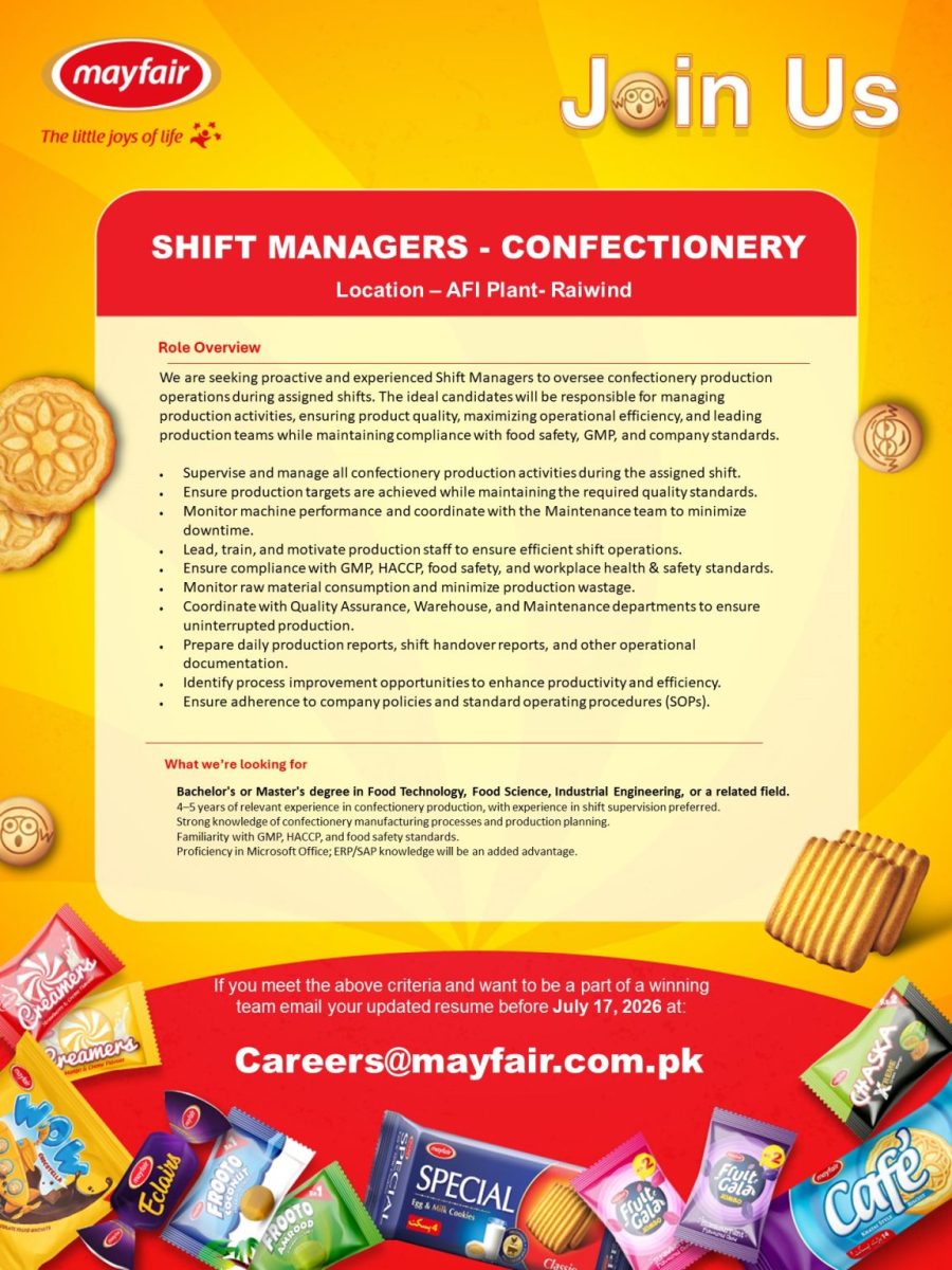 Mayfair Pakistan Jobs Shift Managers Confectionery 1