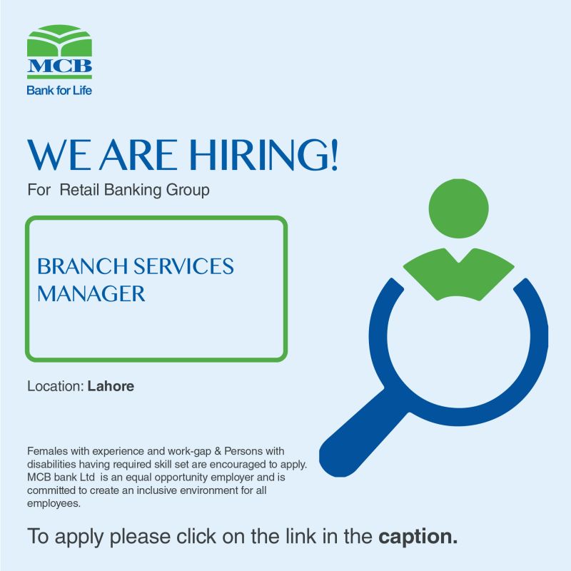 MCB Bank Limited Jobs Branch Services Manager 1