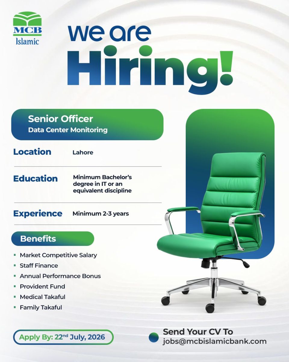 MCB Islamic Bank Jobs Senior Officer Data Center Monitoring 1