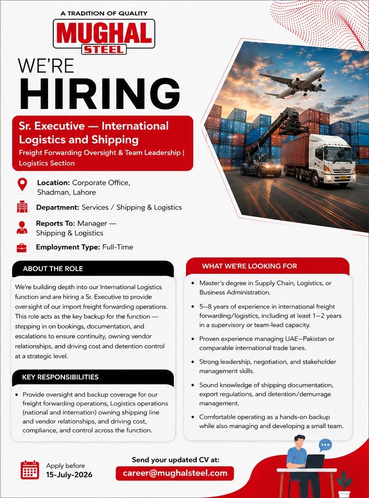 Mughal Steel Jobs Senior Executive International Logistics & Shipping 1