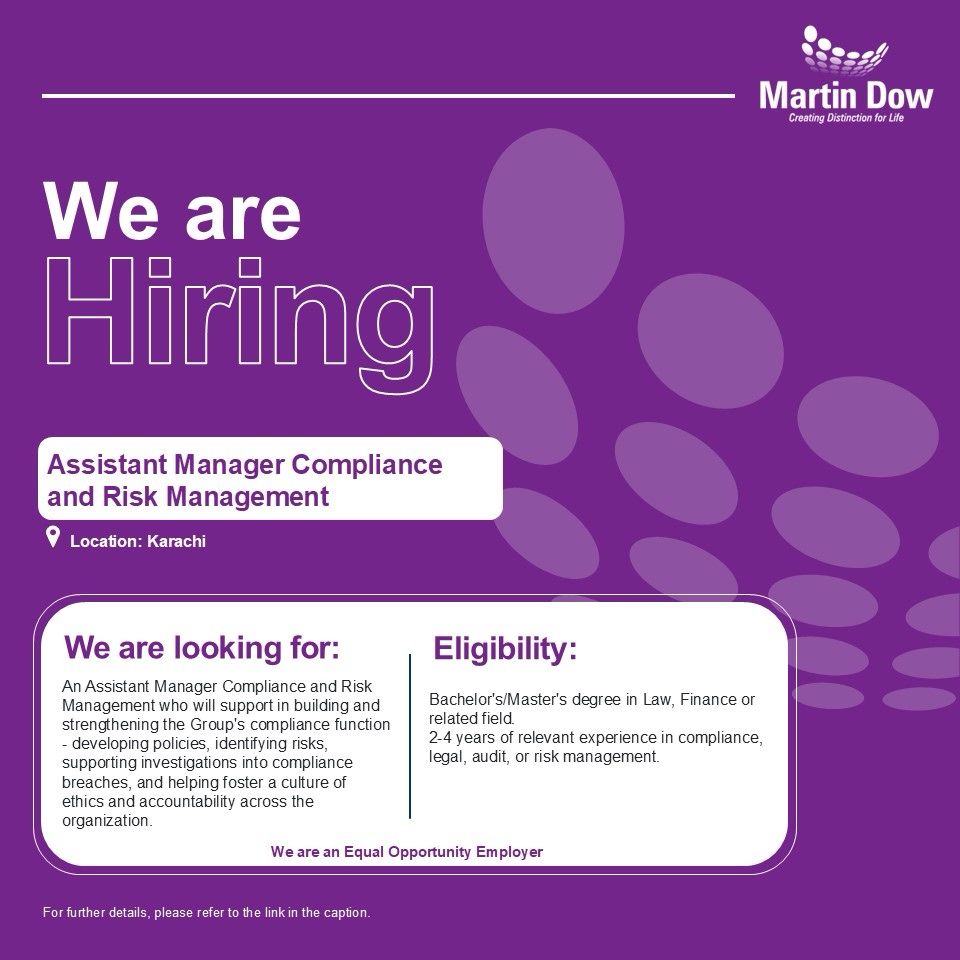 Martin Dow Limited Jobs Assistant Manager Compliance and Risk Management 1