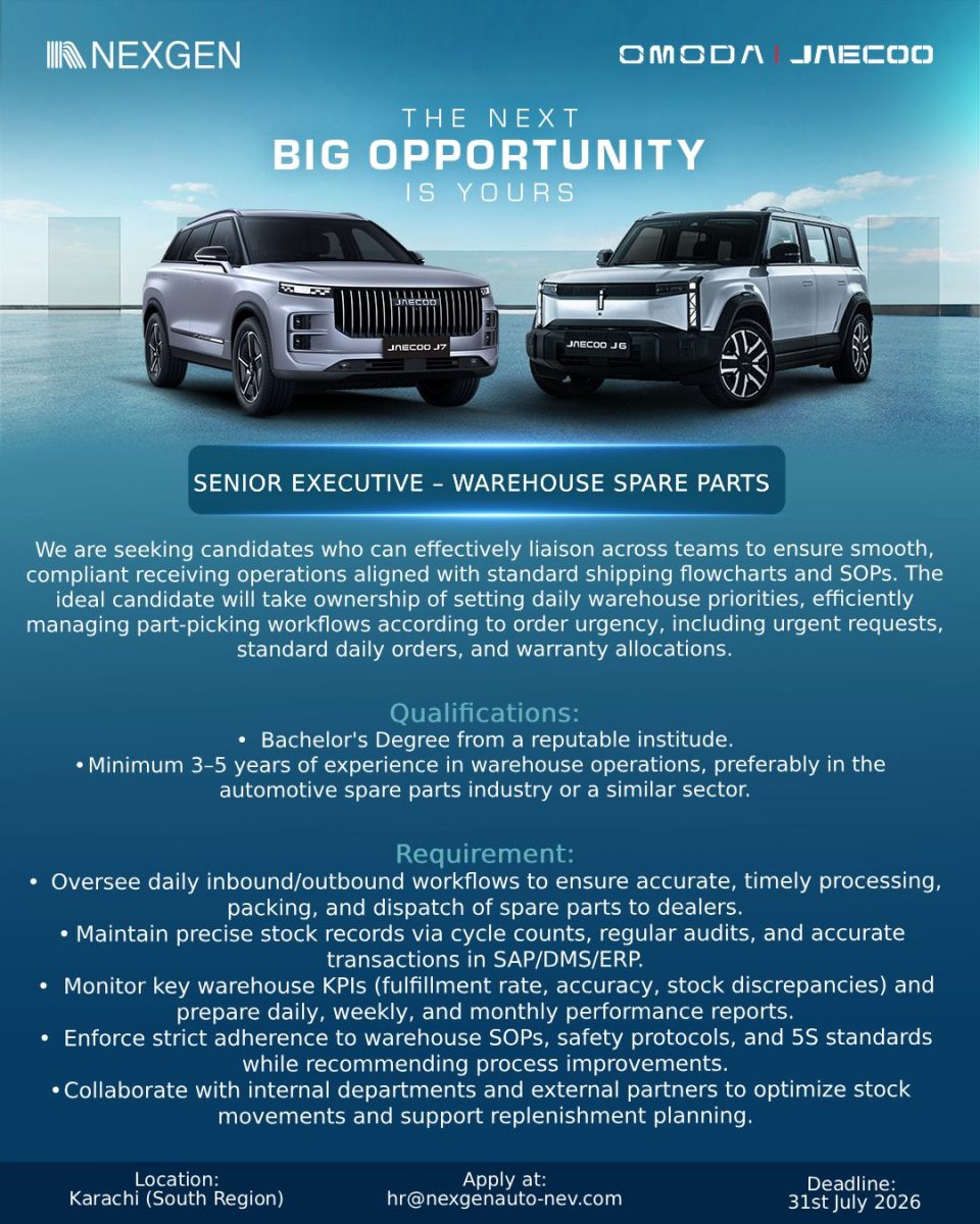 NexGen Auto Pvt Ltd Jobs Senior Executive Warehouse Spare Parts  1