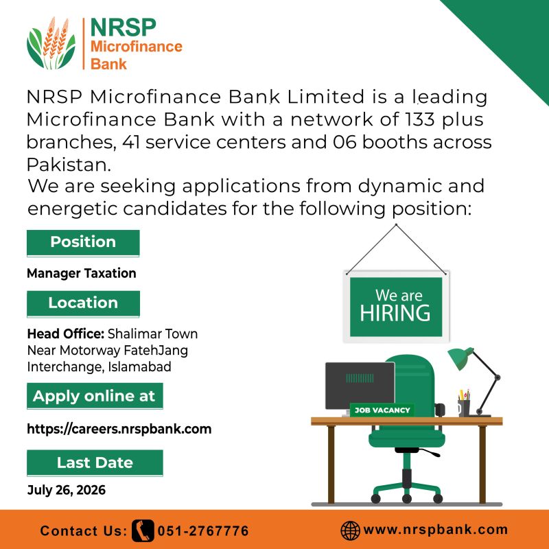 NRSP Microfinance Bank Ltd Jobs Manager Taxation 1