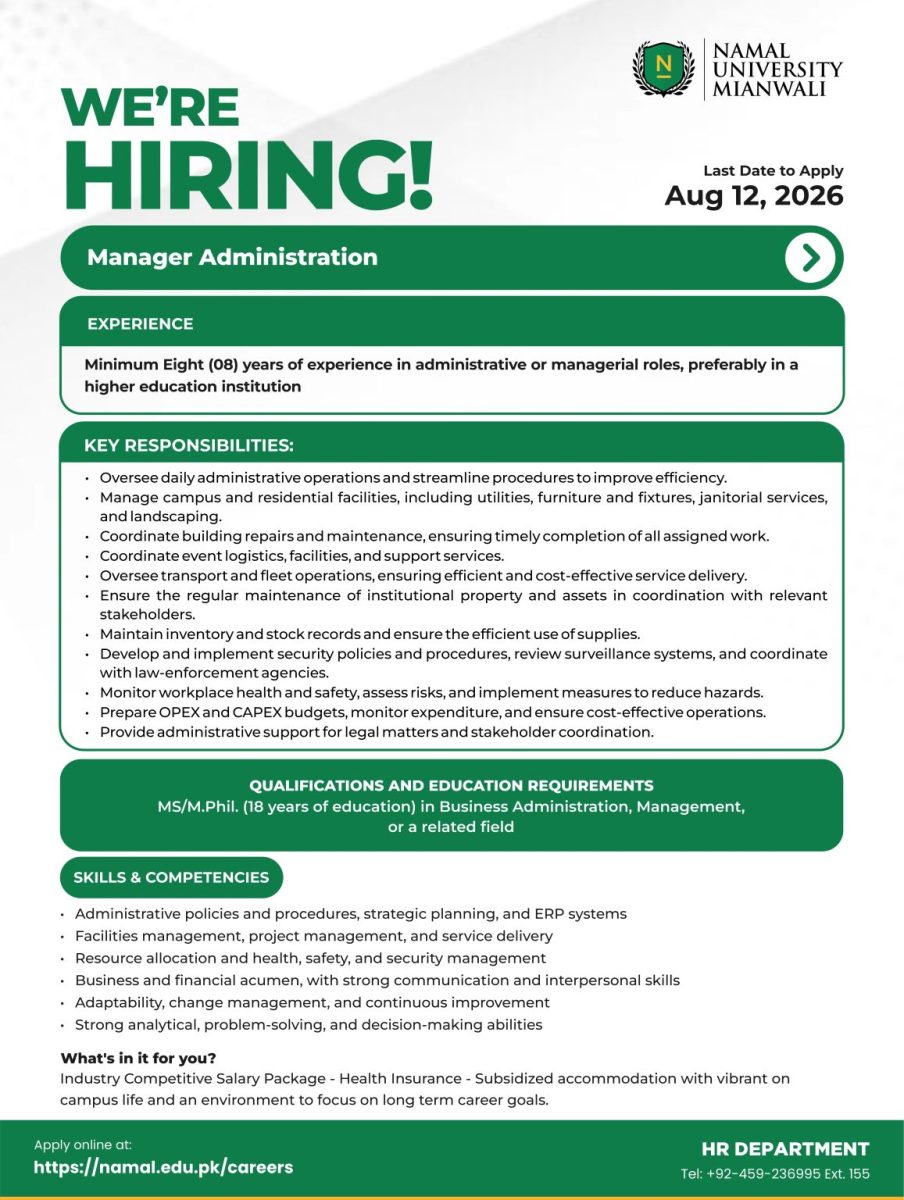 NAMAL University Jobs Manager Administration 1