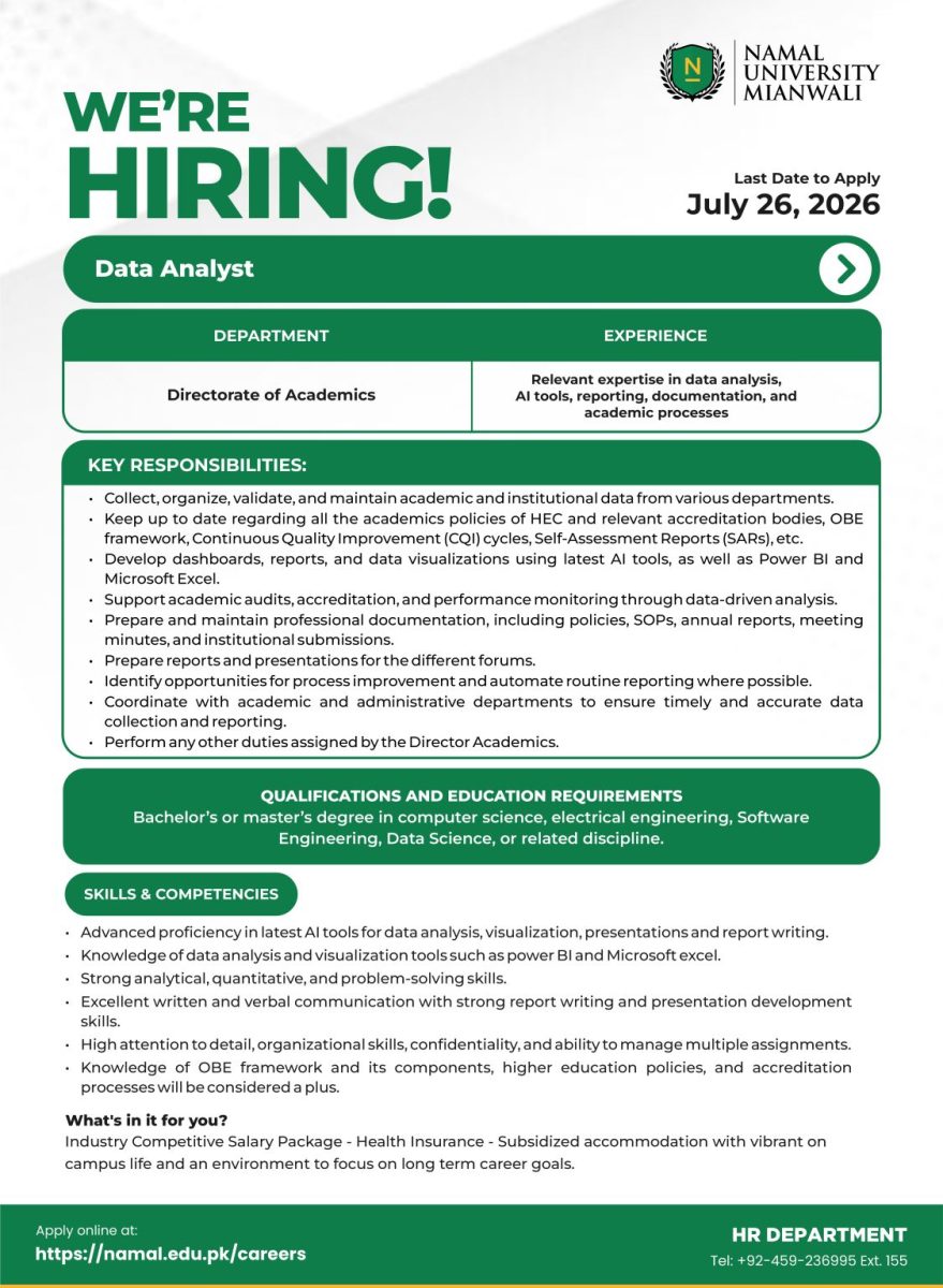 NAMAL University Jobs Data Analyst 1