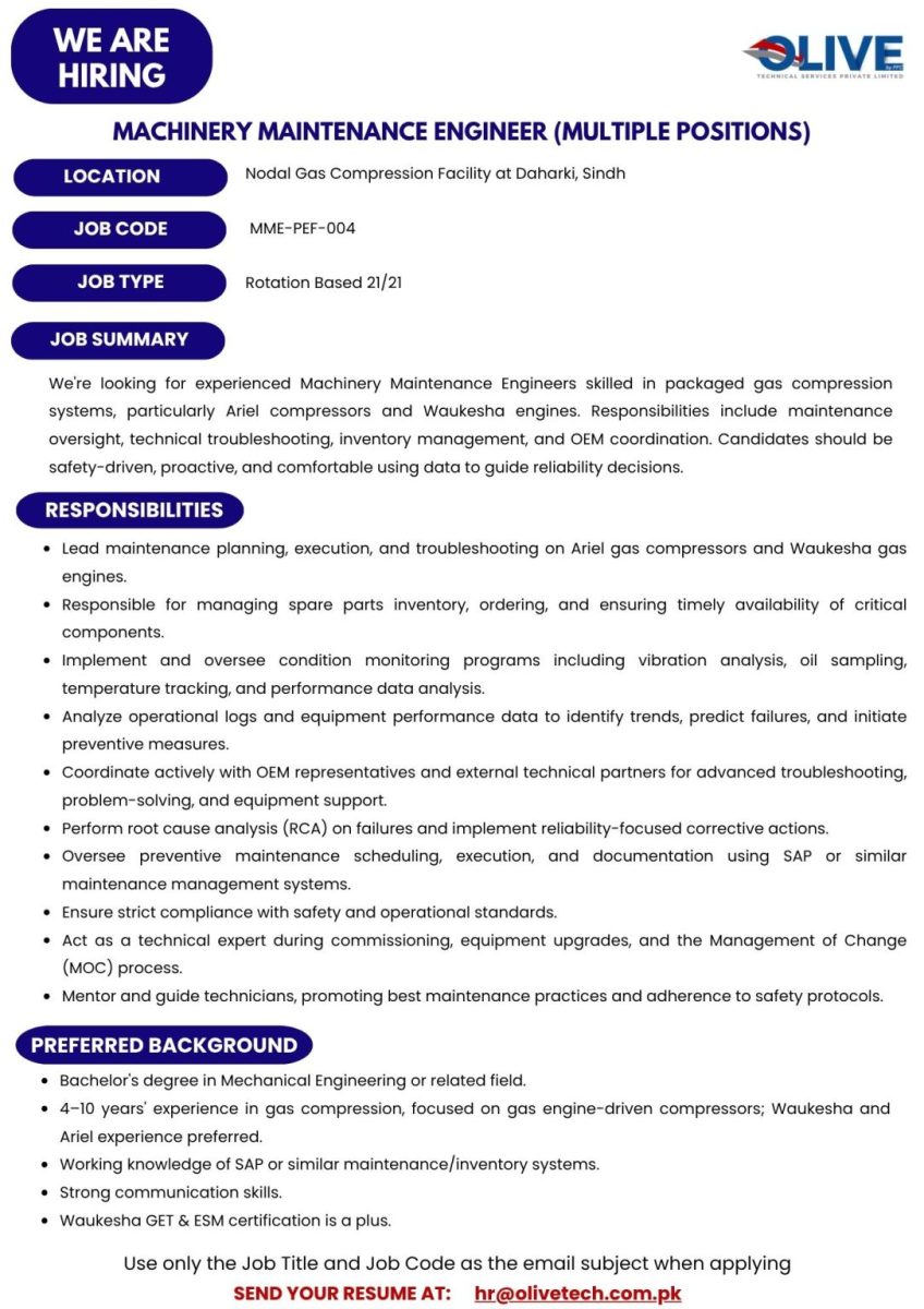 Olive Technical Services Pvt Ltd Jobs Machinery Maintenance Engineer 1