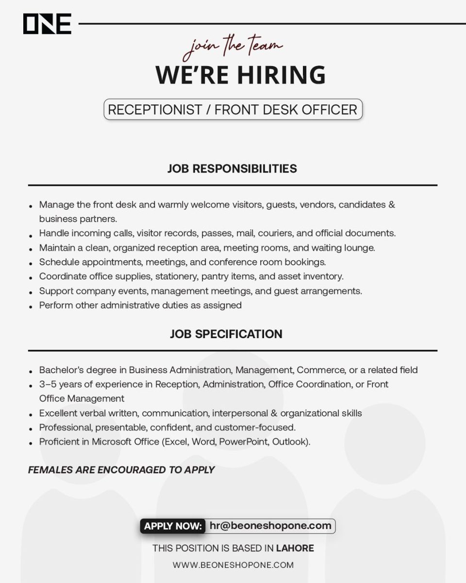 One Life Apparel Pvt Ltd Jobs Receptionist / Front Desk Officer 1