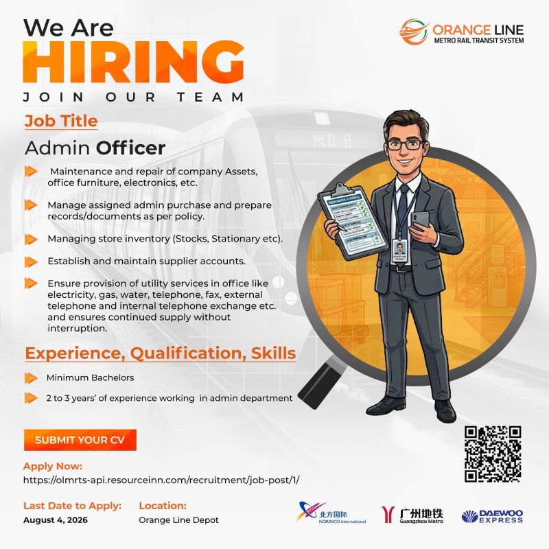 Orange Line Metro Rail Transit System (OLMRTS) Jobs Admin Officer 1
