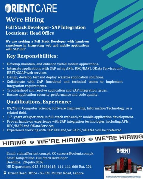 Orient Care Global Jobs Full Stacj Developer SAP Integration 1