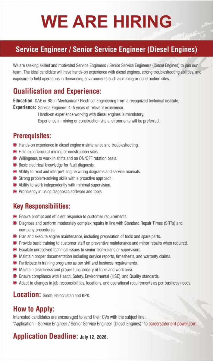 Orient Energy System Jobs Service Engineer / Senior Service Engineer (Diesel Engines) 1