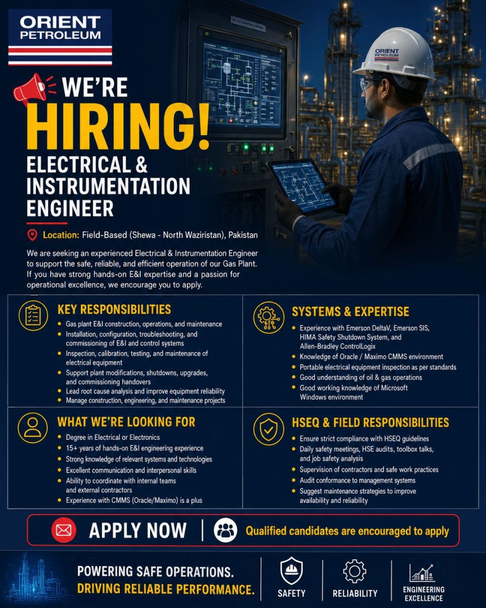 Orient Petroleum Inc Jobs Electrical & Instrumentation Engineer 1