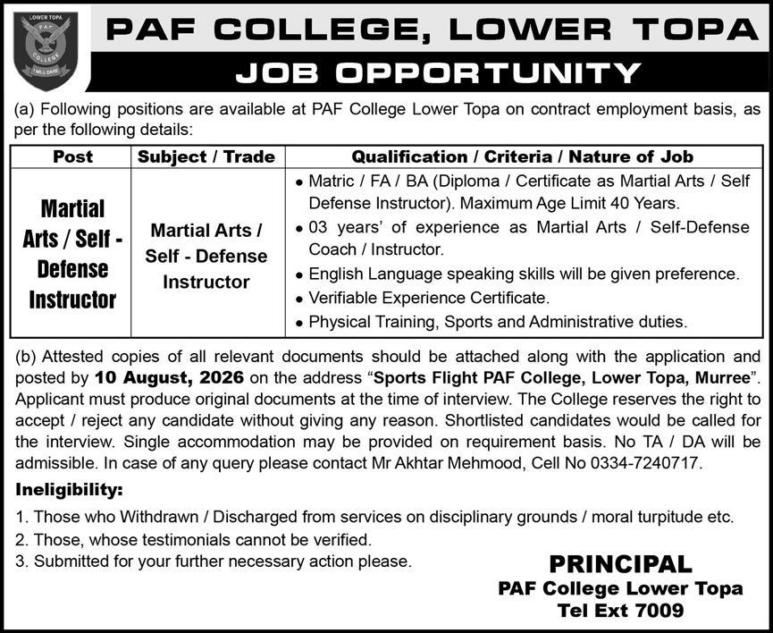PAF College Lower Topa Jobs 26 July 2026 Express 1