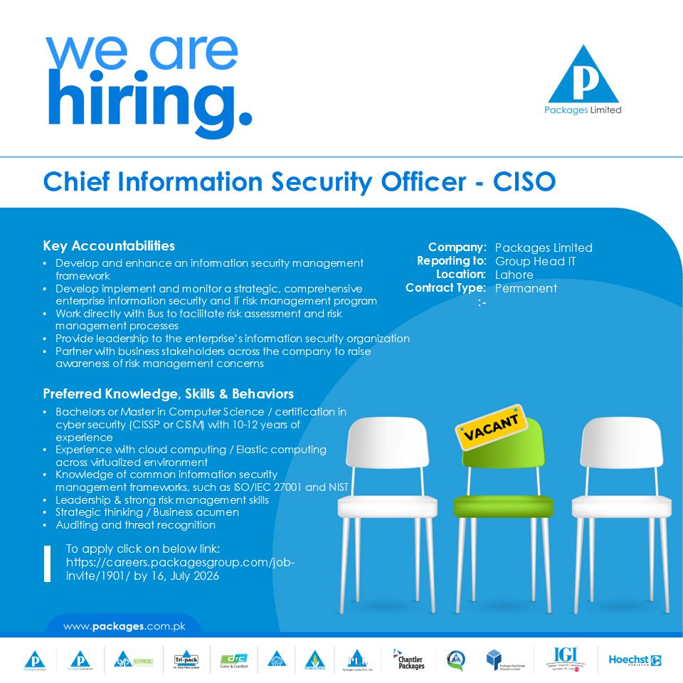 Packages Limited Jobs Chief Information Security Officer CISO 1