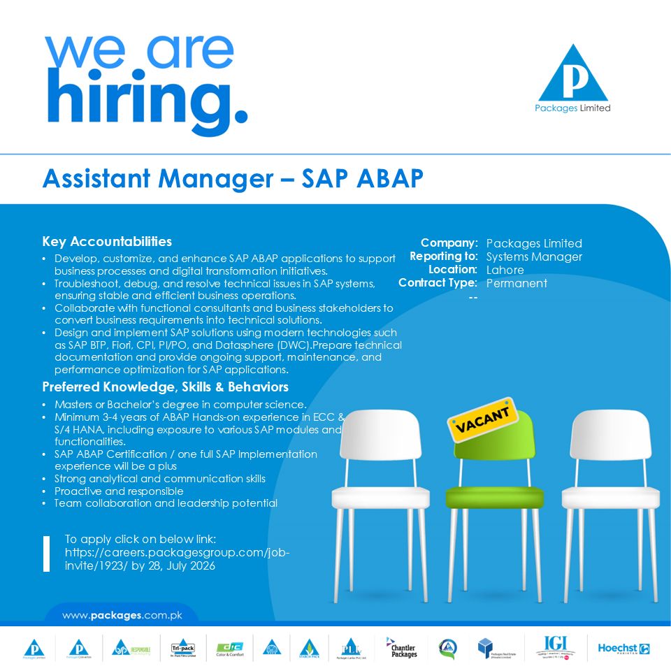 Packages Limited Jobs Assistant Manager SAP ABAP 1