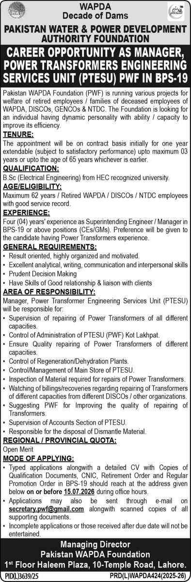 Pakistan WAPDA Foundation PWF Jobs 02 July 2026 Express 1