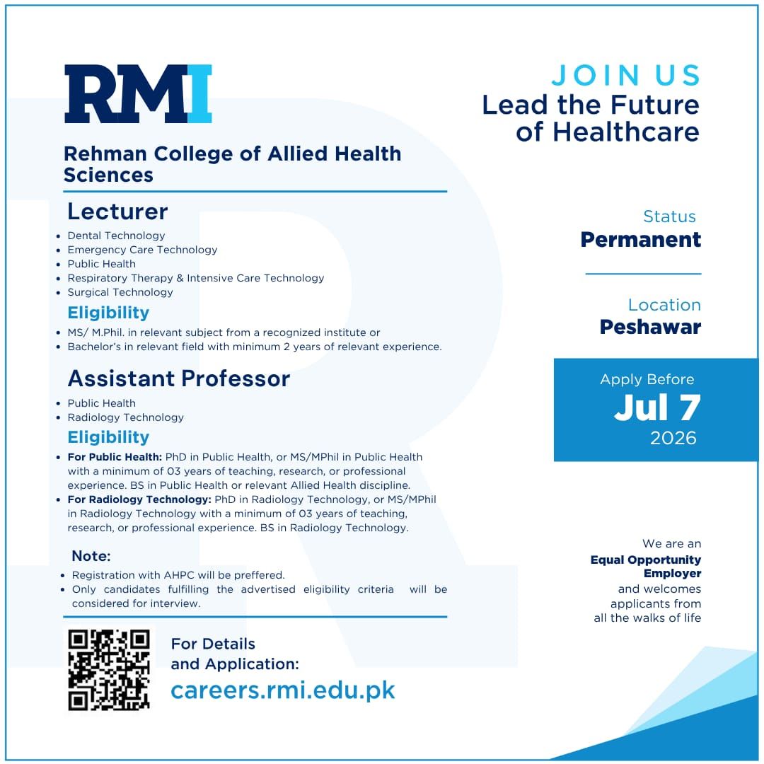 Rehman College of Allied Health Sciences Jobs Lecturer 1