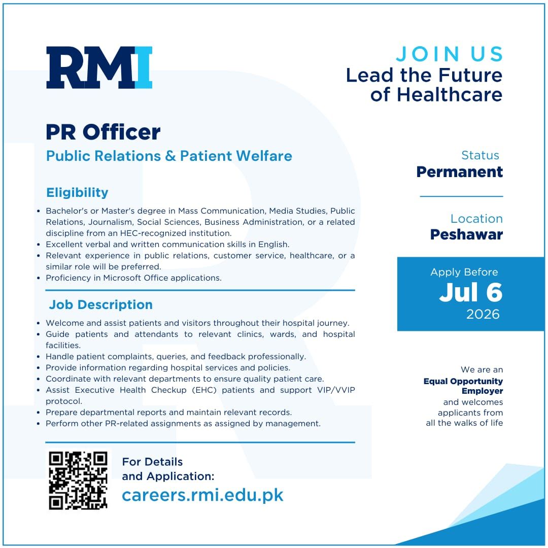 Rehman Medical Institute RMI Jobs PR Officer 1