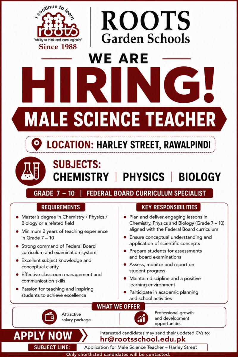 ROOTS Garden Schools Jobs Male Science Teacher  1