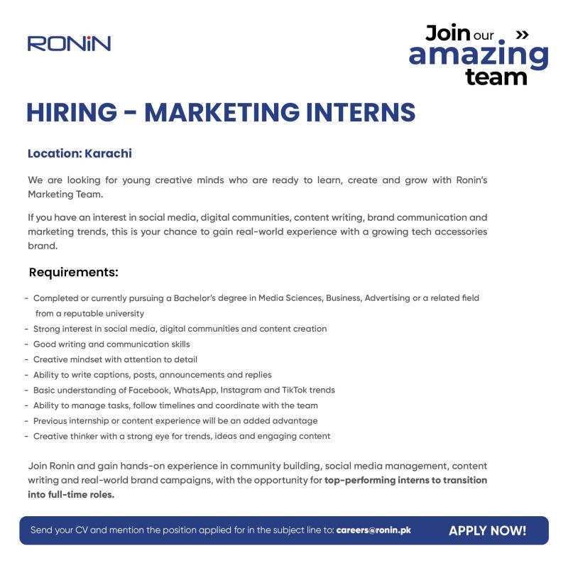 Ronin Pakistan Jobs Marketing Interns 1