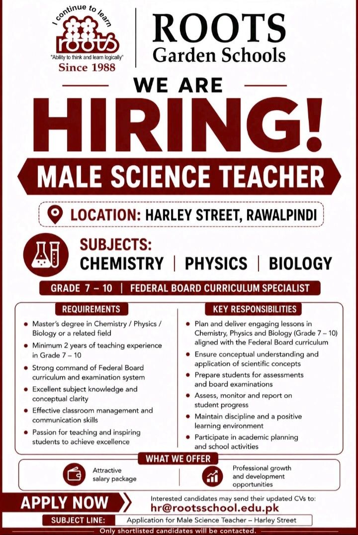 ROOTS Garden Schools Jobs Male Science Teacher 1