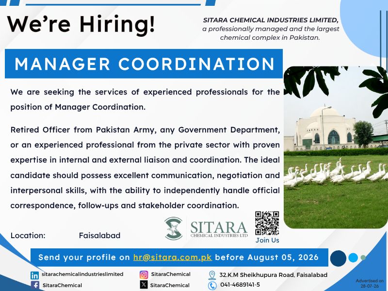 Sitara Chemical Industries Limited Jobs Manager Coordination 1