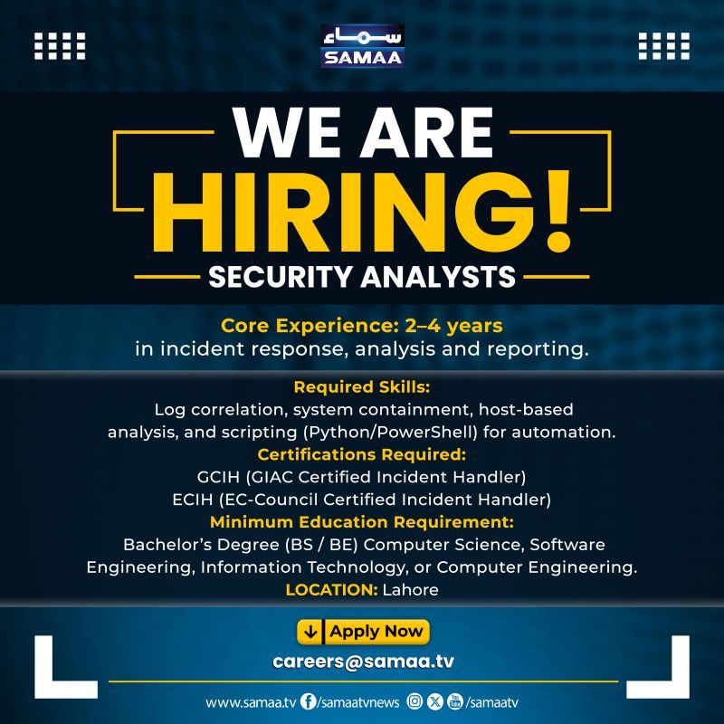 Samaa TV Jobs Security Analysts 1