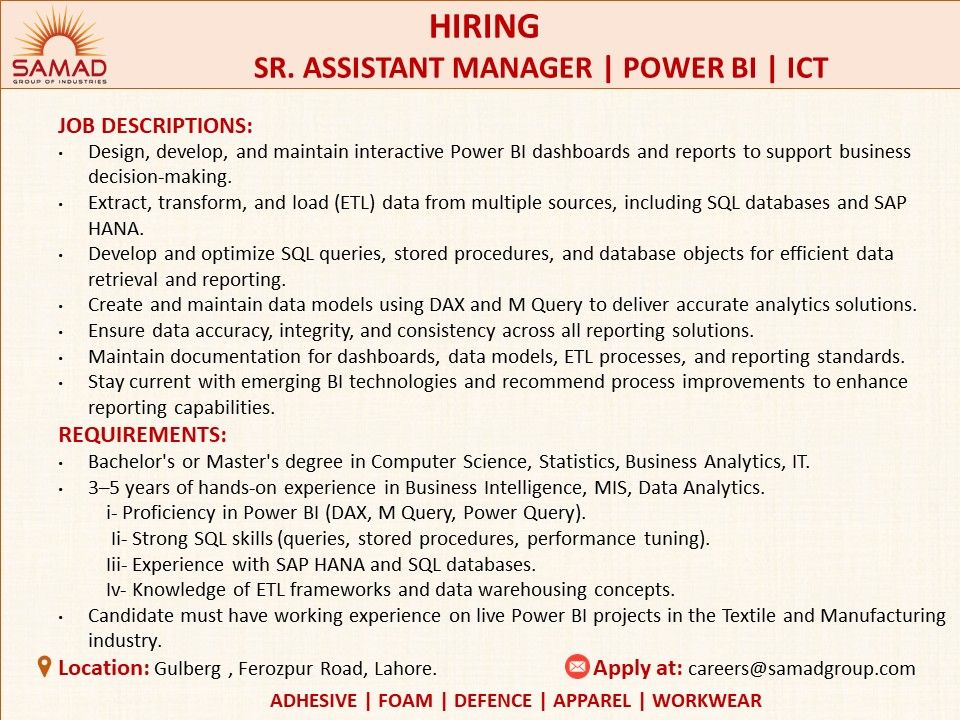 Samad Group Of Industries Jobs Senior Assistant Manager Power BI 1
