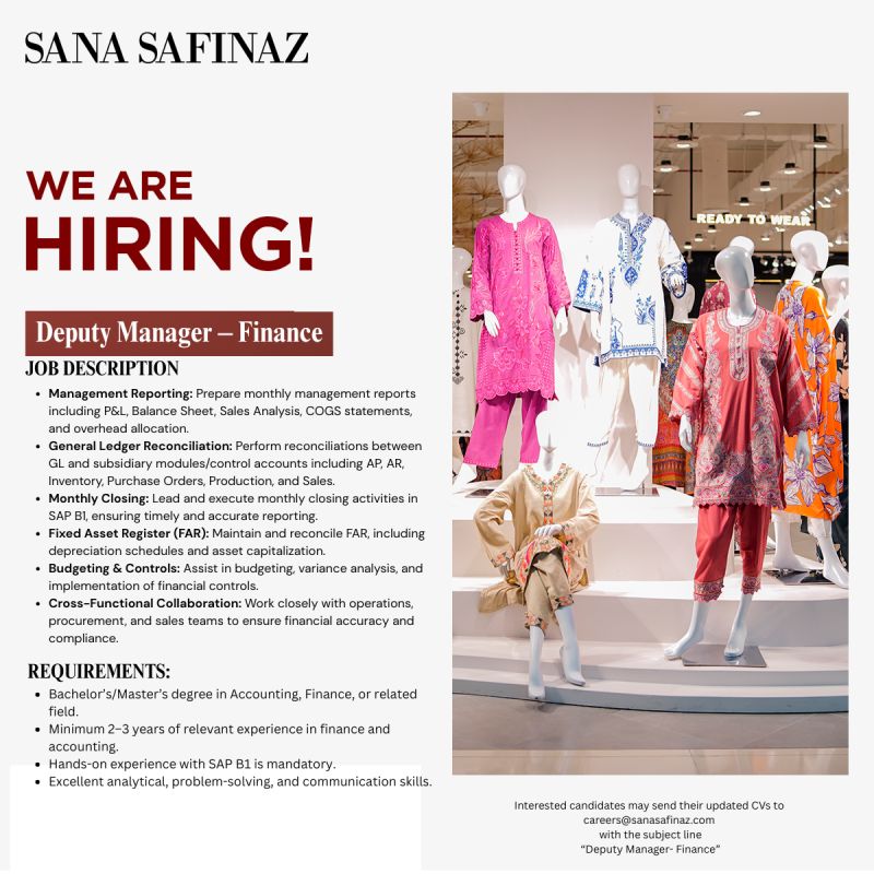 Sana Safinaz Jobs Deputy Manager Finance 1