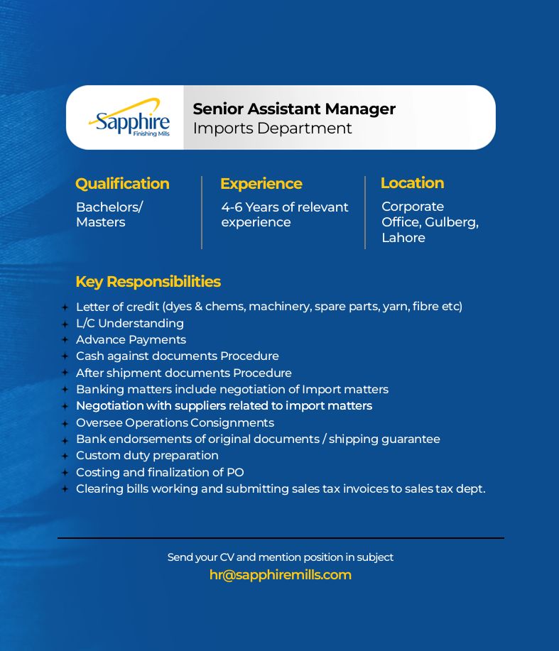 Sapphire Finishing Mills Jobs August 2026 4