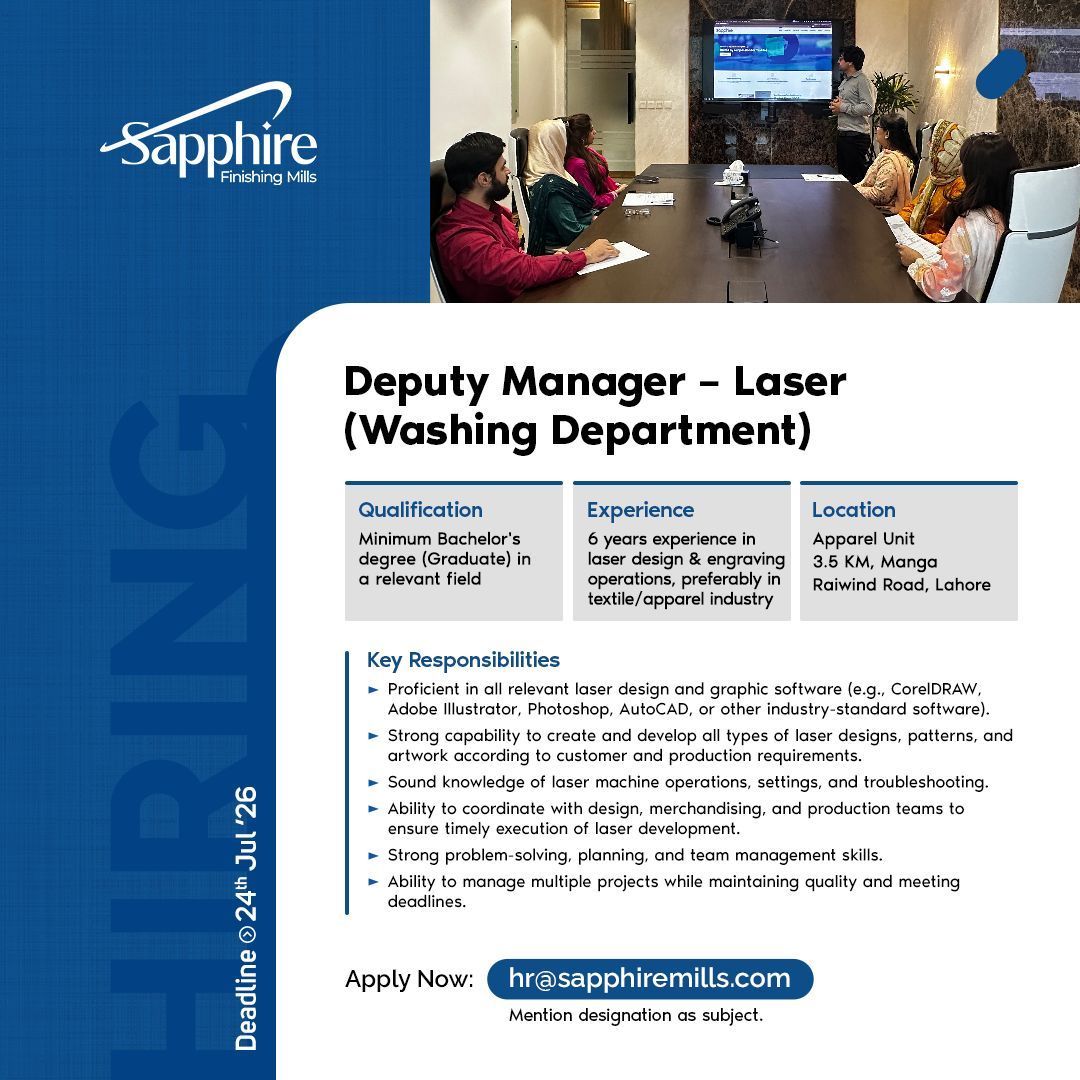 Sapphire Finishing Mills Jobs Deputy Manager Laser 1