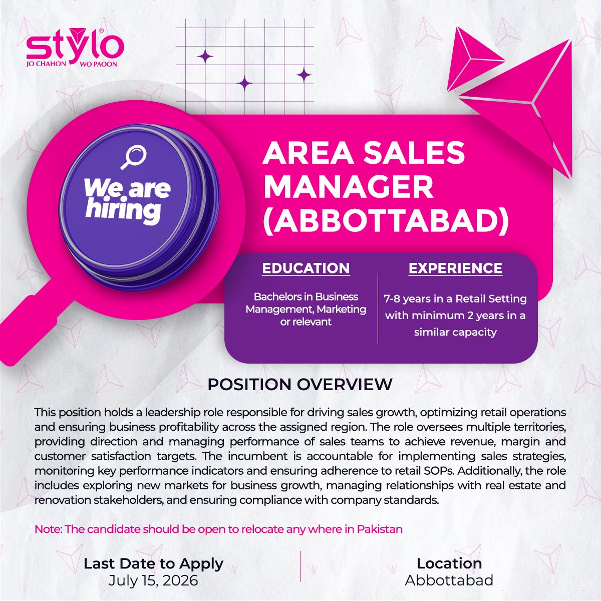 Stylo Pvt Ltd Jobs Area Sales Manager 1