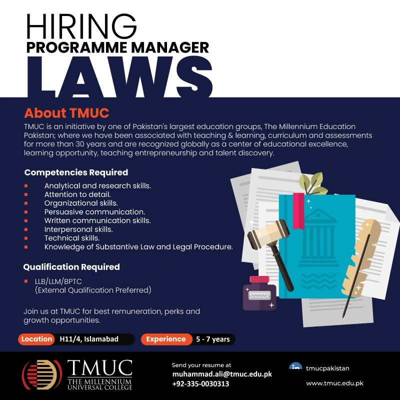 The Millennium Universal College TMUC Jobs Programme Manager Laws 1