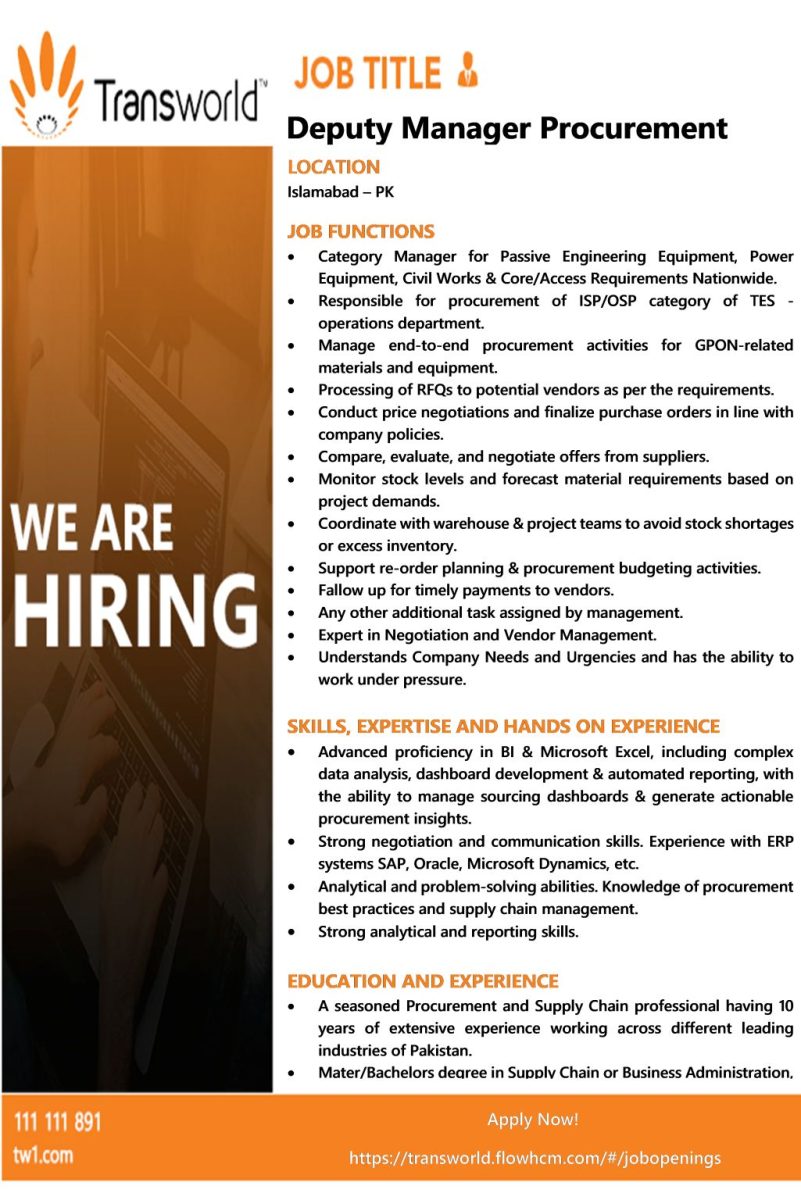Transworld Associates Jobs Deputy Manager Procurement 1