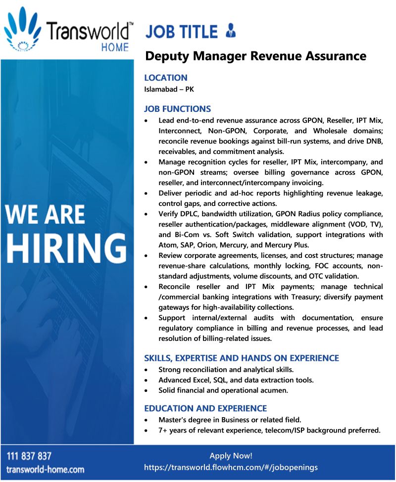 Transworld Home Jobs Deputy Manager Revenue Assurance 1