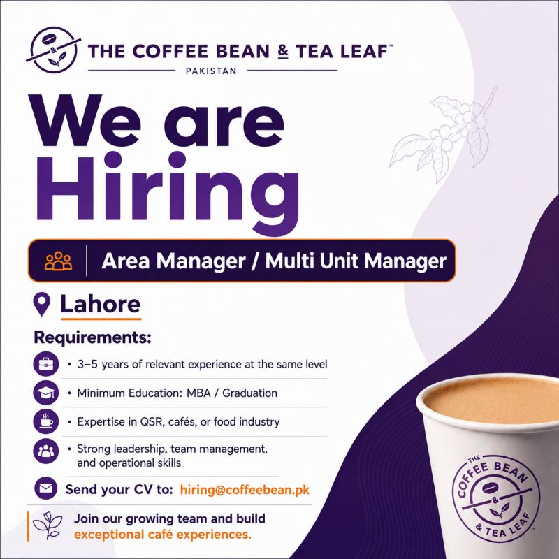 The Coffee Bean & Tea Leaf Pakistan Jobs Area Manager / Multi Unit Manager 1