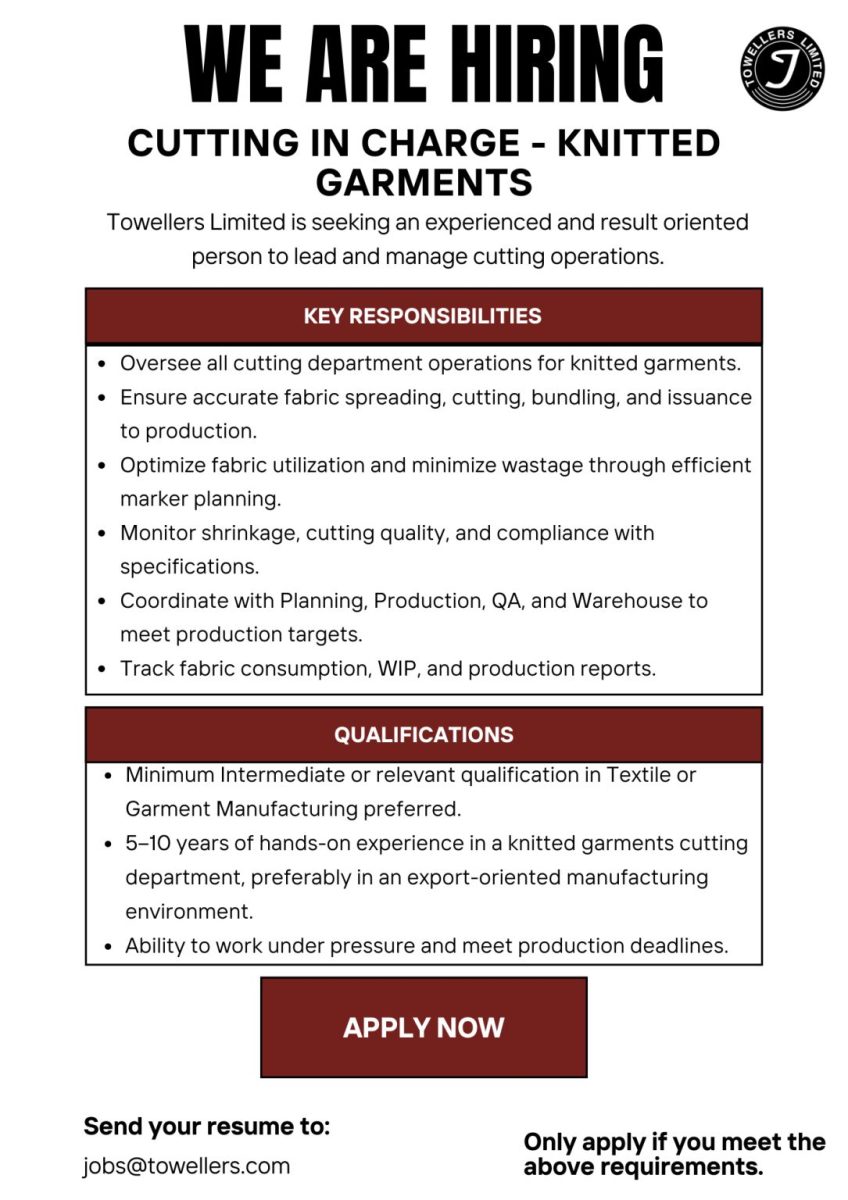 Towellers Limited Jobs Cutting Incharge 1
