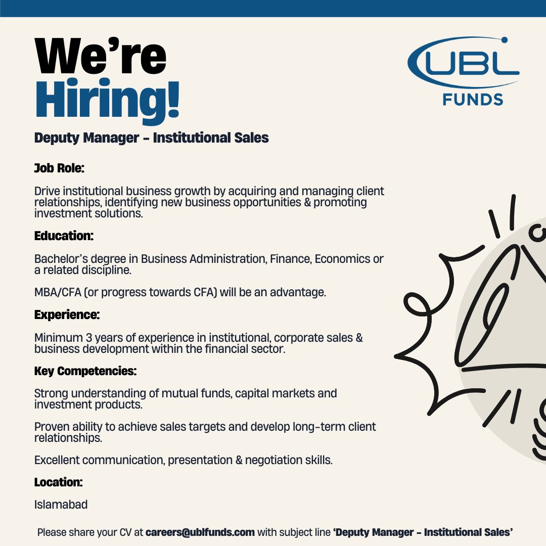 UBL Funds Manager Jobs Deputy Manager Institutional Sales 1